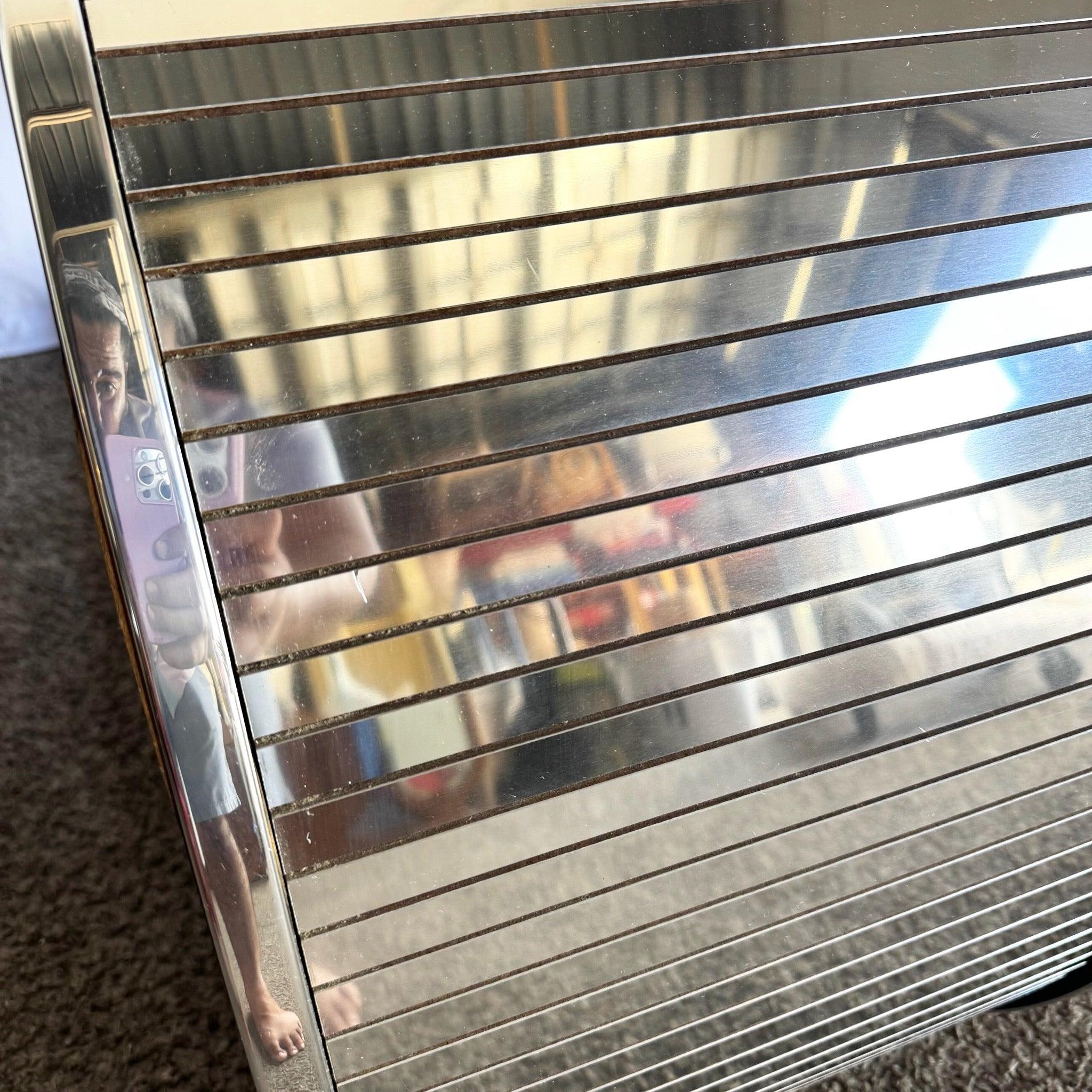 American Postmodern Chrome Mirror and Black Laminate Waterfall Console Table For Sale