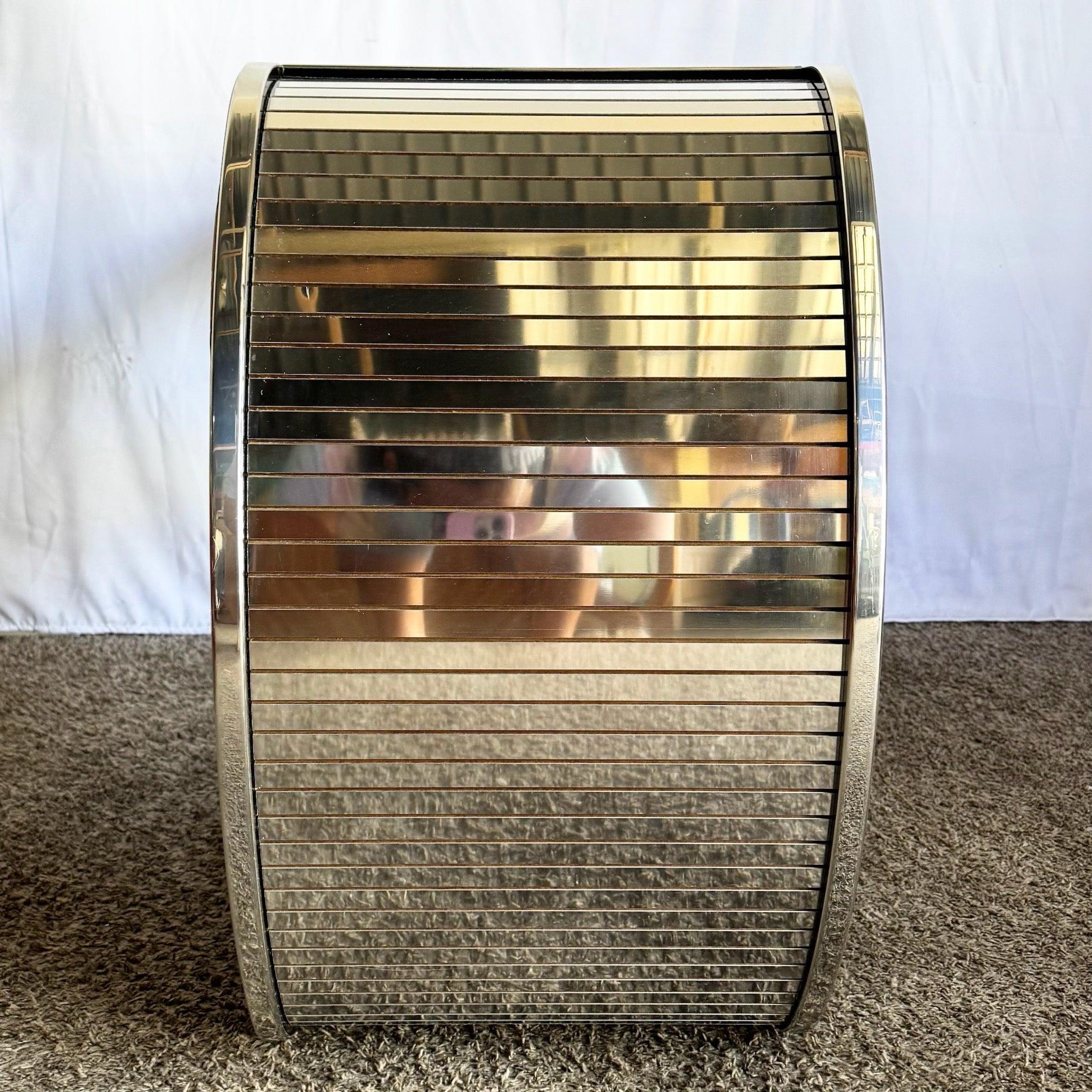 Postmodern Chrome Mirror and Black Laminate Waterfall Console Table In Good Condition For Sale In Delray Beach, FL