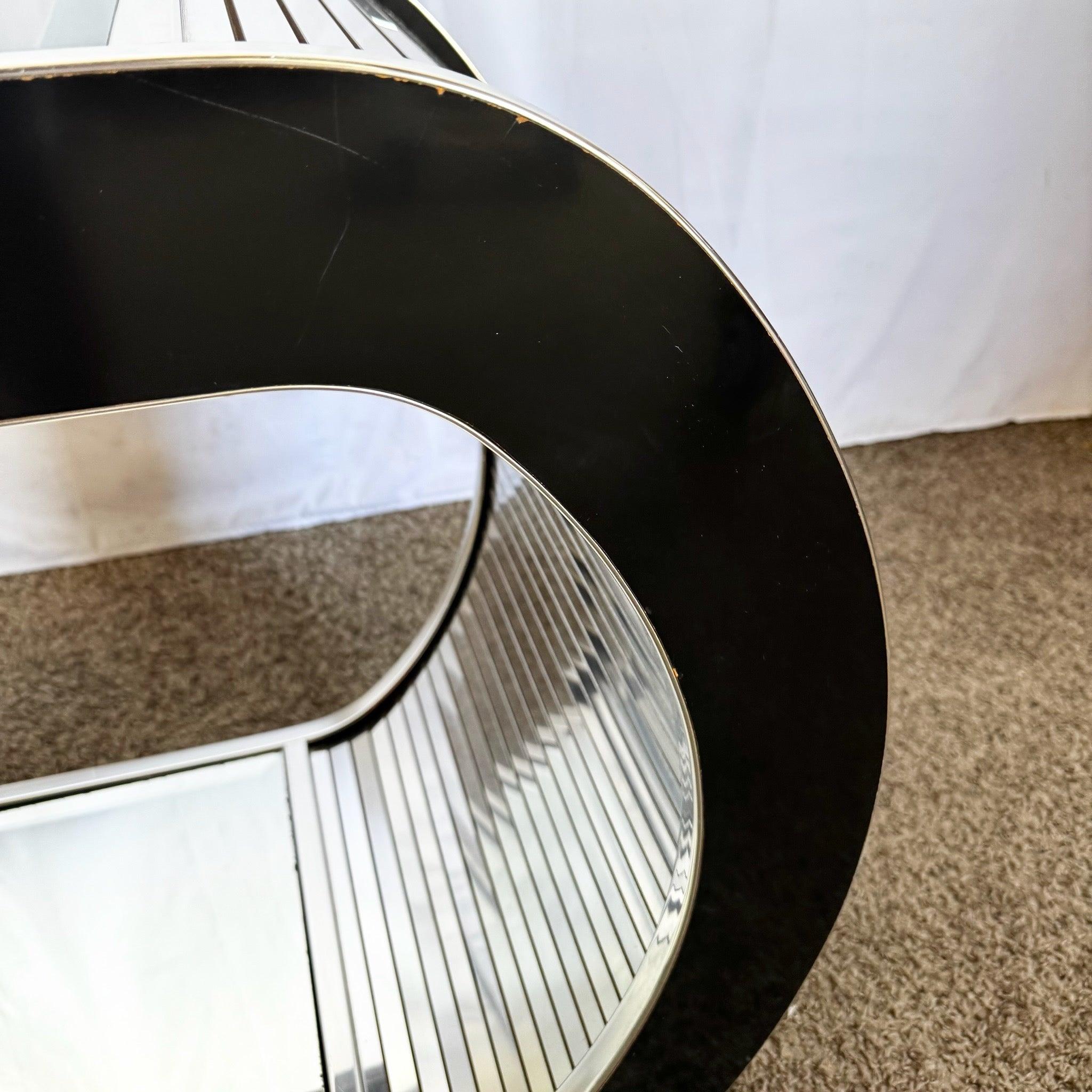 Postmodern Chrome Mirror and Black Laminate Waterfall Console Table For Sale 1