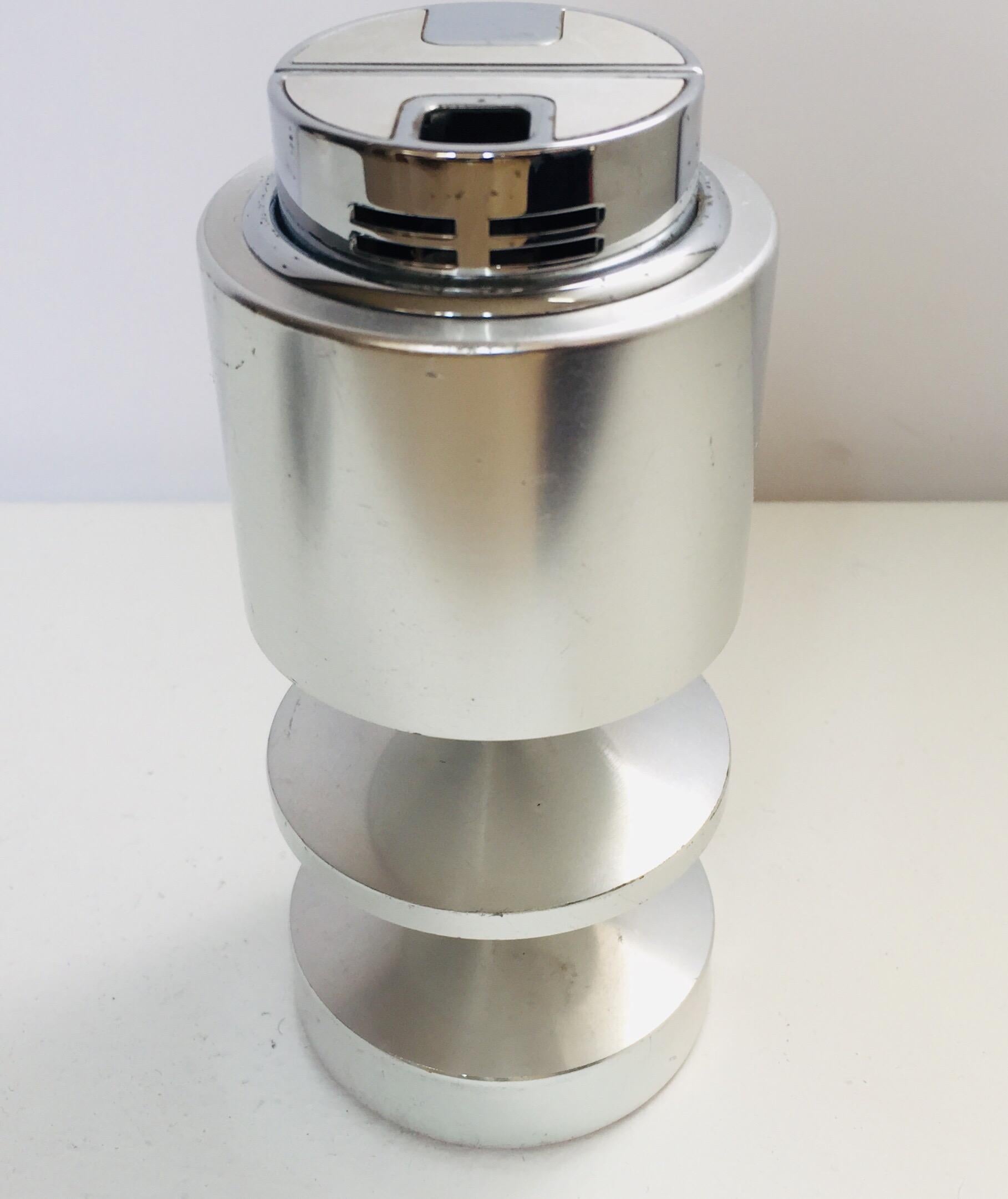 Postmodern Chrome Table Lighter by Sarome Japan In Good Condition For Sale In North Hollywood, CA