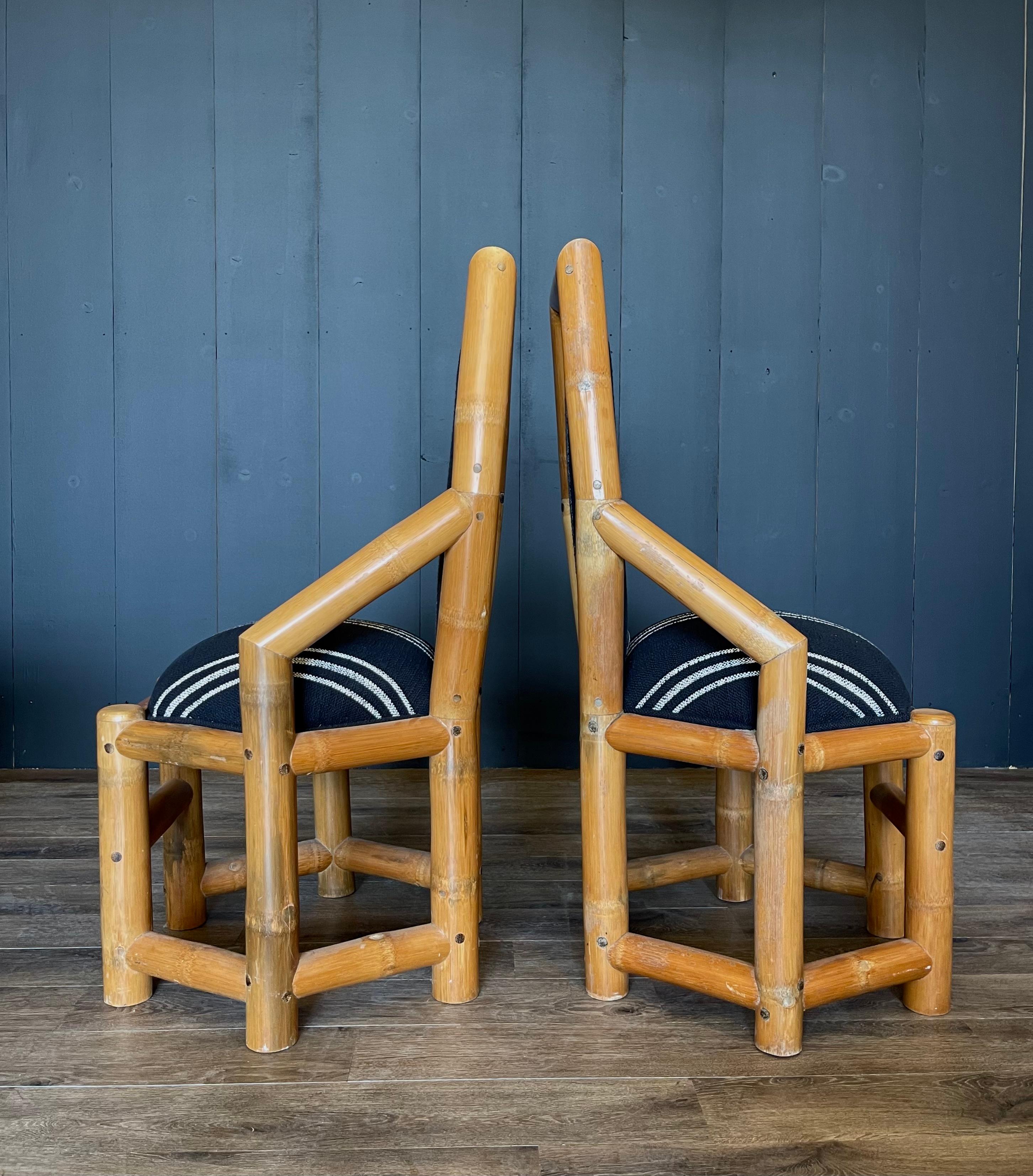 Pair Postmodern Bamboo Accent Chairs, 3 Pairs Available In Good Condition For Sale In Mckinney, TX