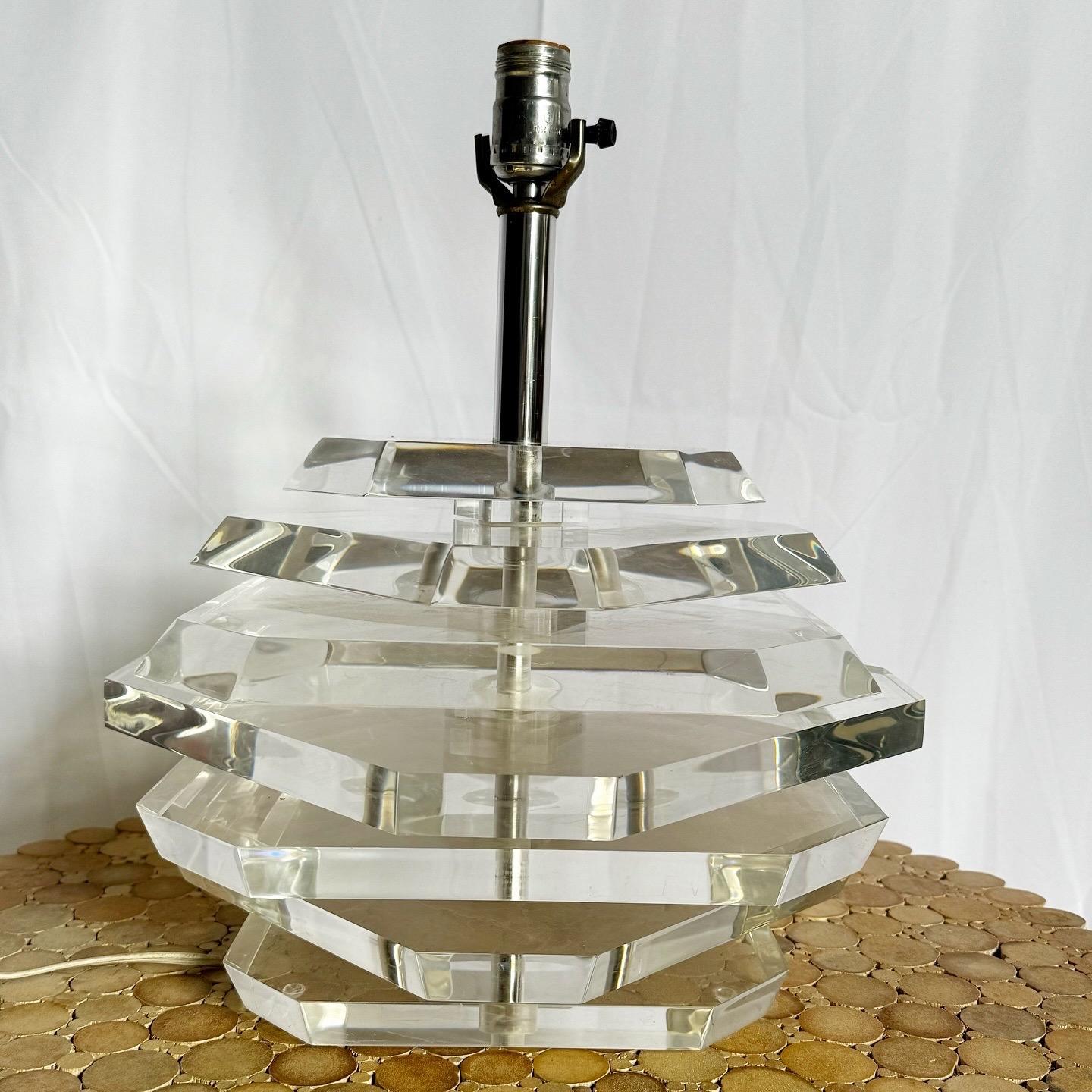 Post-Modern Postmodern Chunky Stacked Lucite Table Lamp For Sale