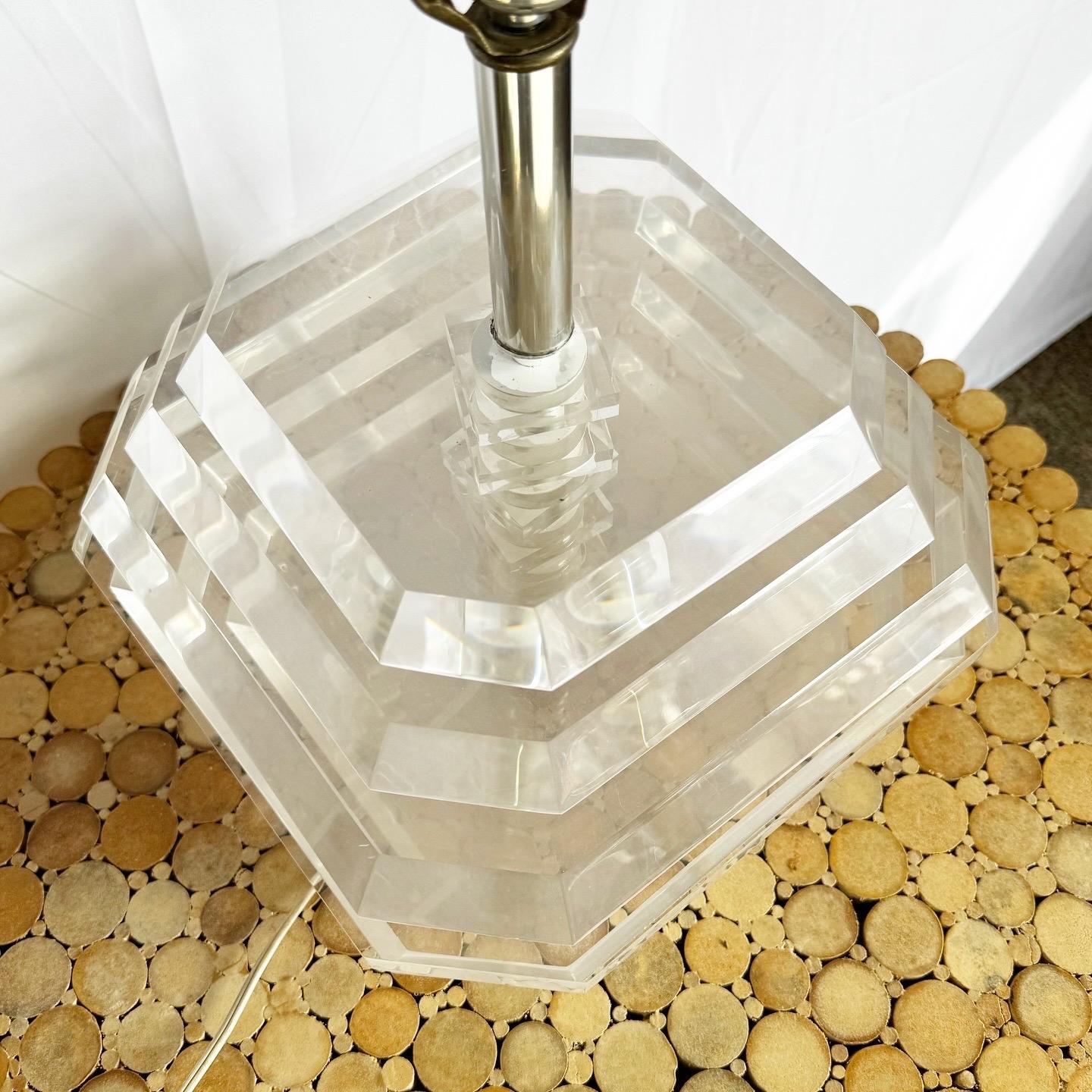 American Postmodern Chunky Stacked Lucite Table Lamp For Sale