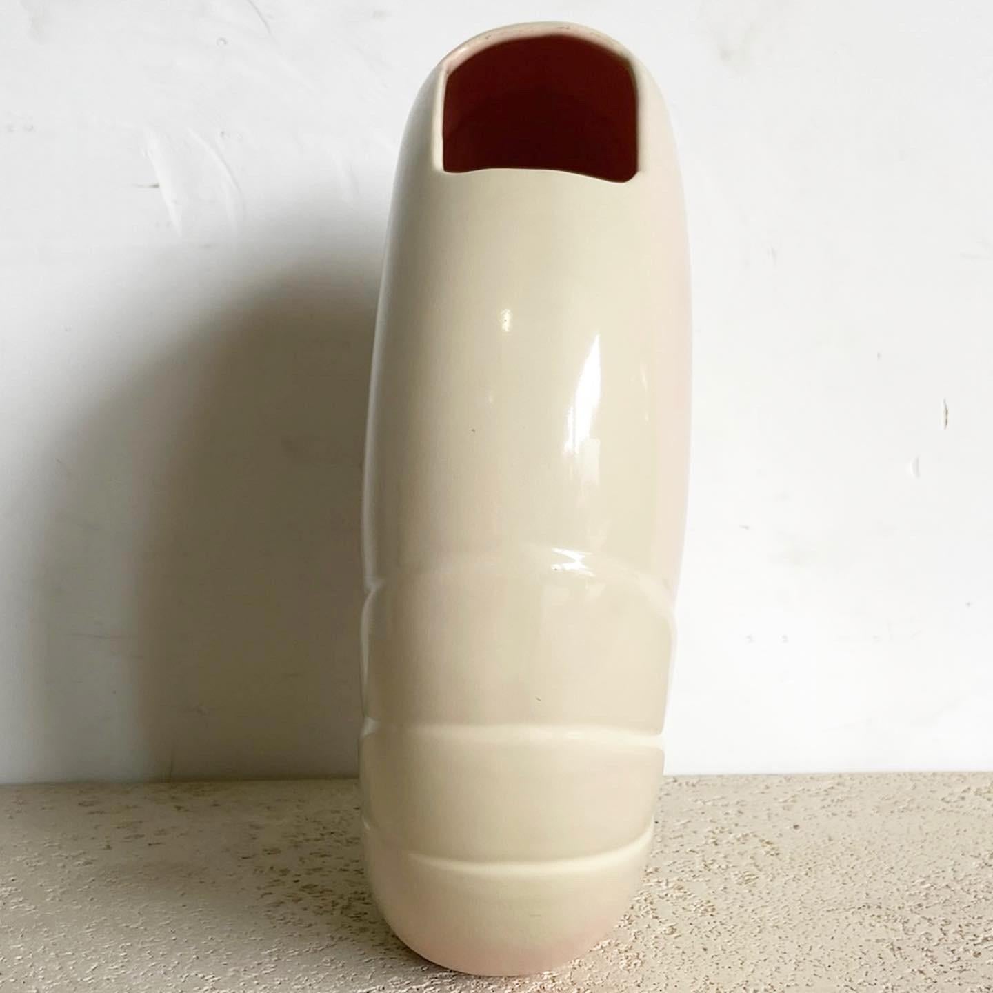 Postmodern Circular Cream Vase by Haeger For Sale 2