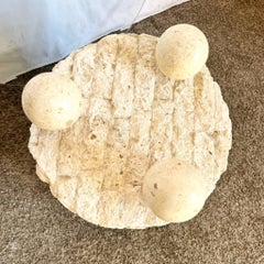 Postmodern Circular Tessellated Stone Glass Top Side Tables - A Pair