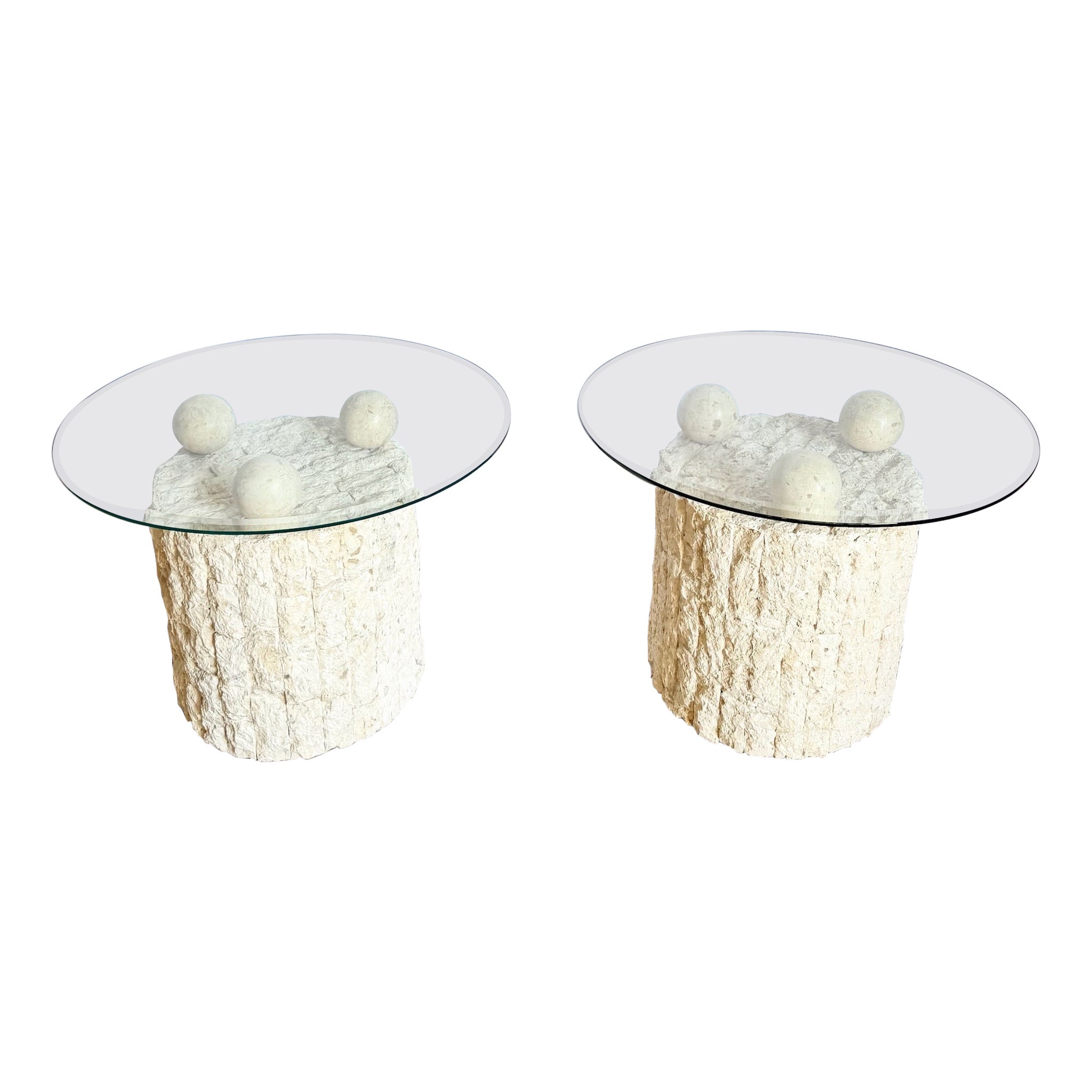 Mesas auxiliares circulares postmodernas con tapa de cristal teselado - Pareja en venta