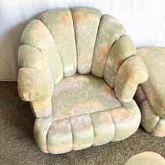 Postmodern Clam Shell Swivel Lounge Chair With Ottoman on Casters