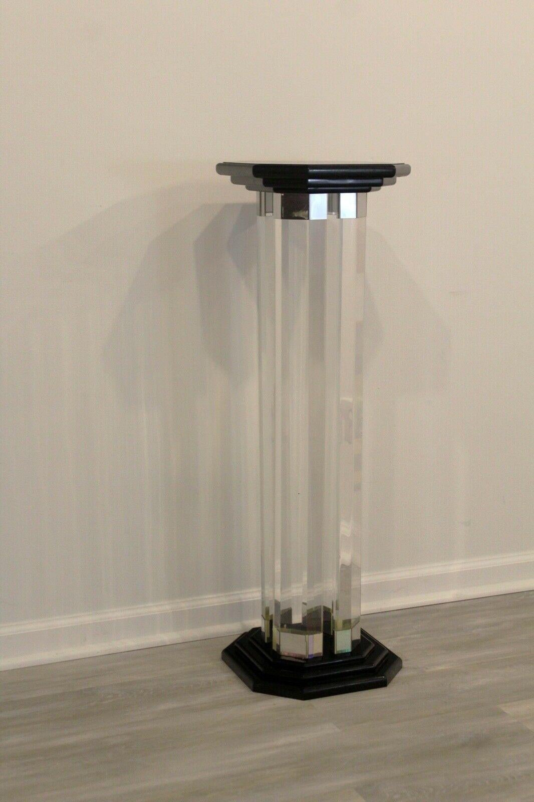 Postmodern Clear Lucite, Mirror and Black Pedestal, 1980's In Good Condition In Keego Harbor, MI