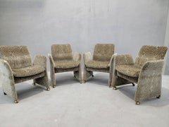 Postmodern Club Chairs by Chromcraft Newly Upholstered in Chenille - Set of 4