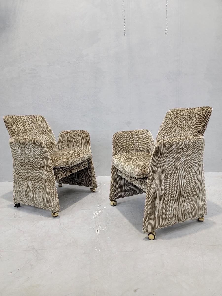 Late 20th Century Postmodern Club Chairs by Chromcraft Newly Upholstered in Chenille - Set of 4 For Sale