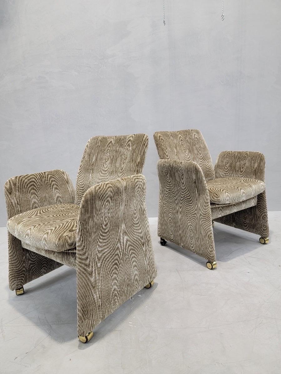 Metal Postmodern Club Chairs by Chromcraft Newly Upholstered in Chenille - Set of 4 For Sale