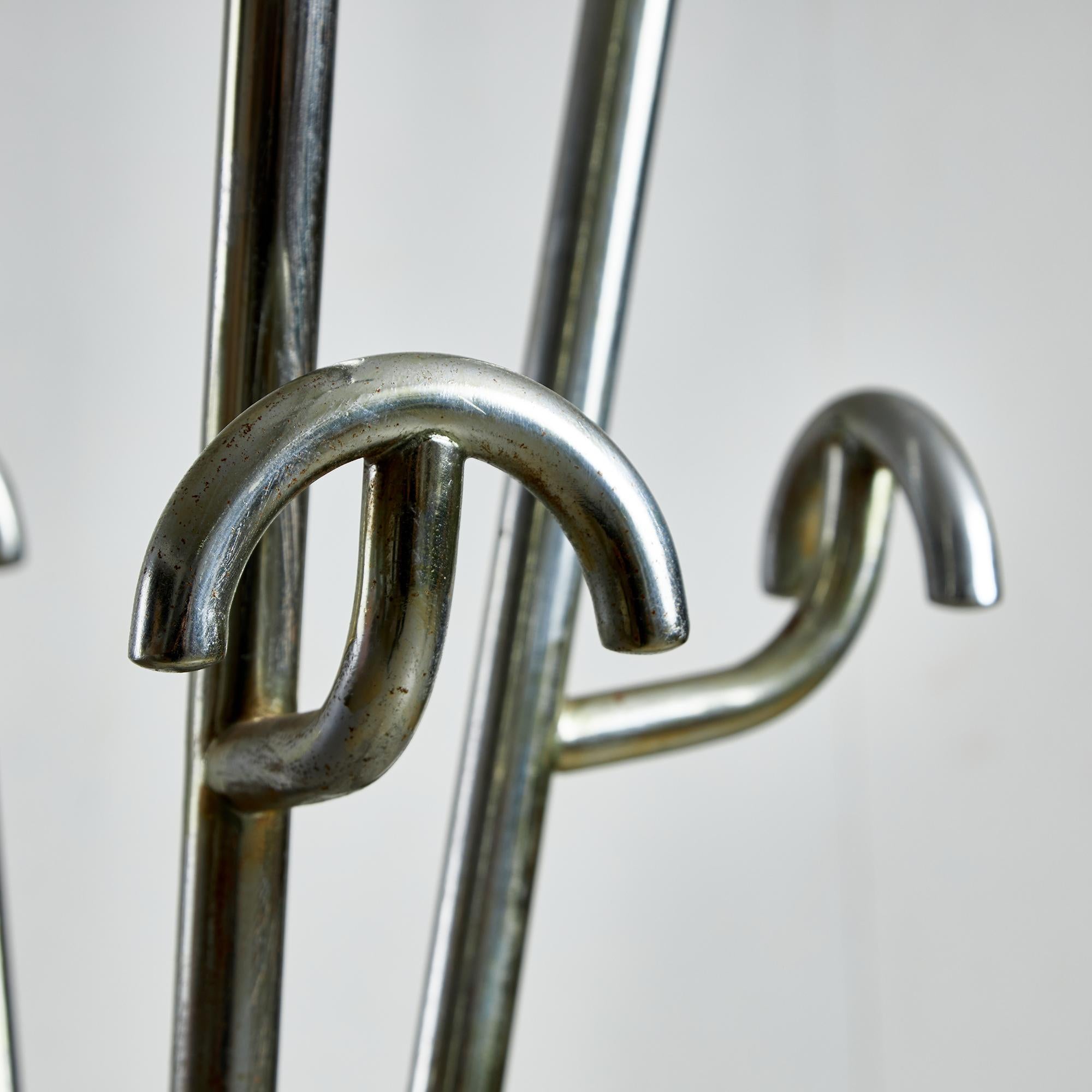 20th Century Postmodern Coat Rack with Four Arms, Umbrella Holder and Black Vinyl Spheres For Sale