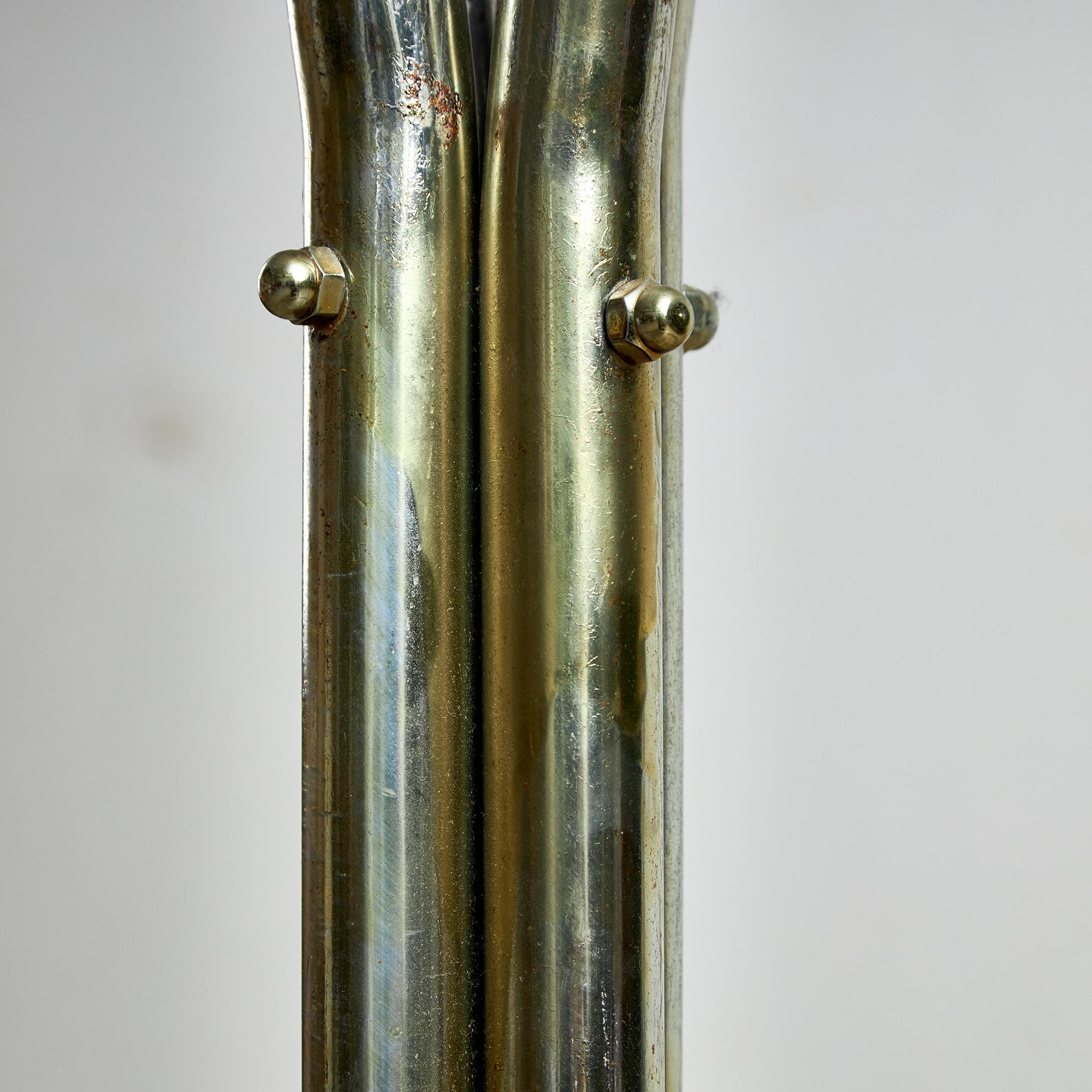 Metal Postmodern Coat Rack with Four Arms, Umbrella Holder and Black Vinyl Spheres For Sale
