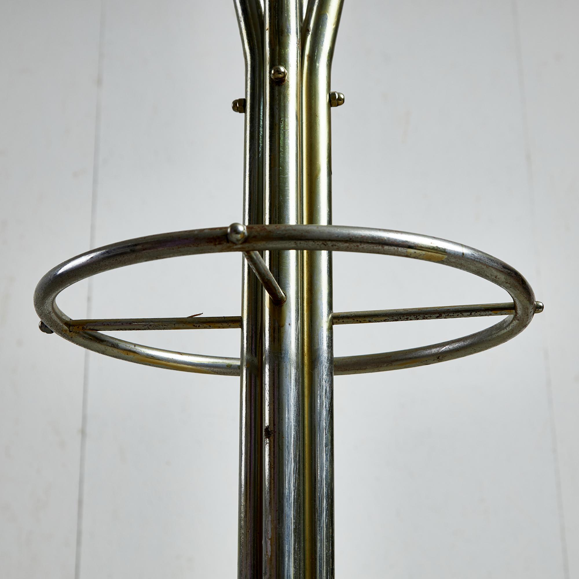 Postmodern Coat Rack with Four Arms, Umbrella Holder and Black Vinyl Spheres For Sale 1