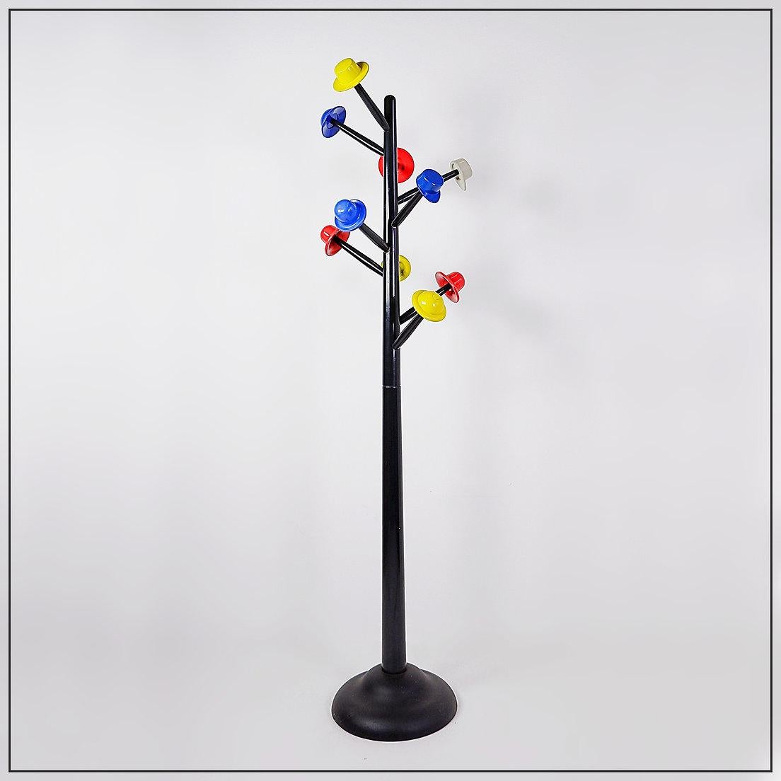 Postmodern coat stand 'Albero dei Cappelli' by Ugo Nespolo for Origlia, 1978 For Sale 2