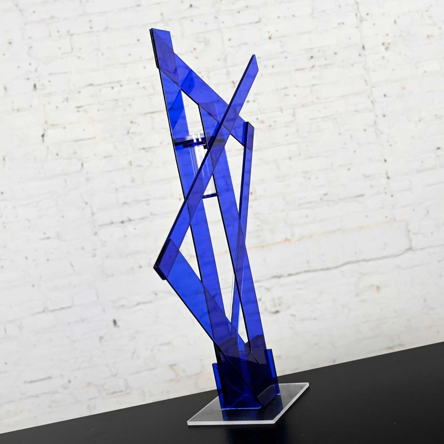 Unknown Postmodern Cobalt Blue Plexiglass Abstract Vase or Sculpture For Sale
