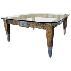 Table basse postmoderne Coco Wood Glass Top par Robb & Stucky. Circa 1990