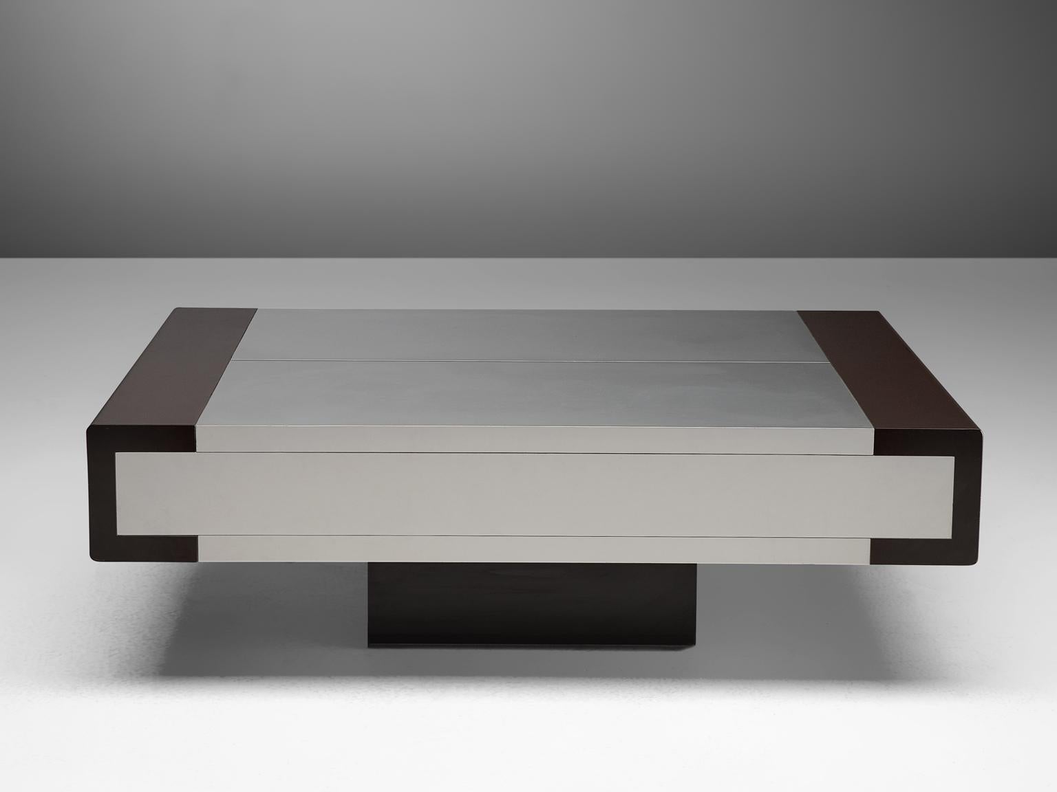 Mid-Century Modern Postmodern Coffee Table in Brushed Aluminium with Storage