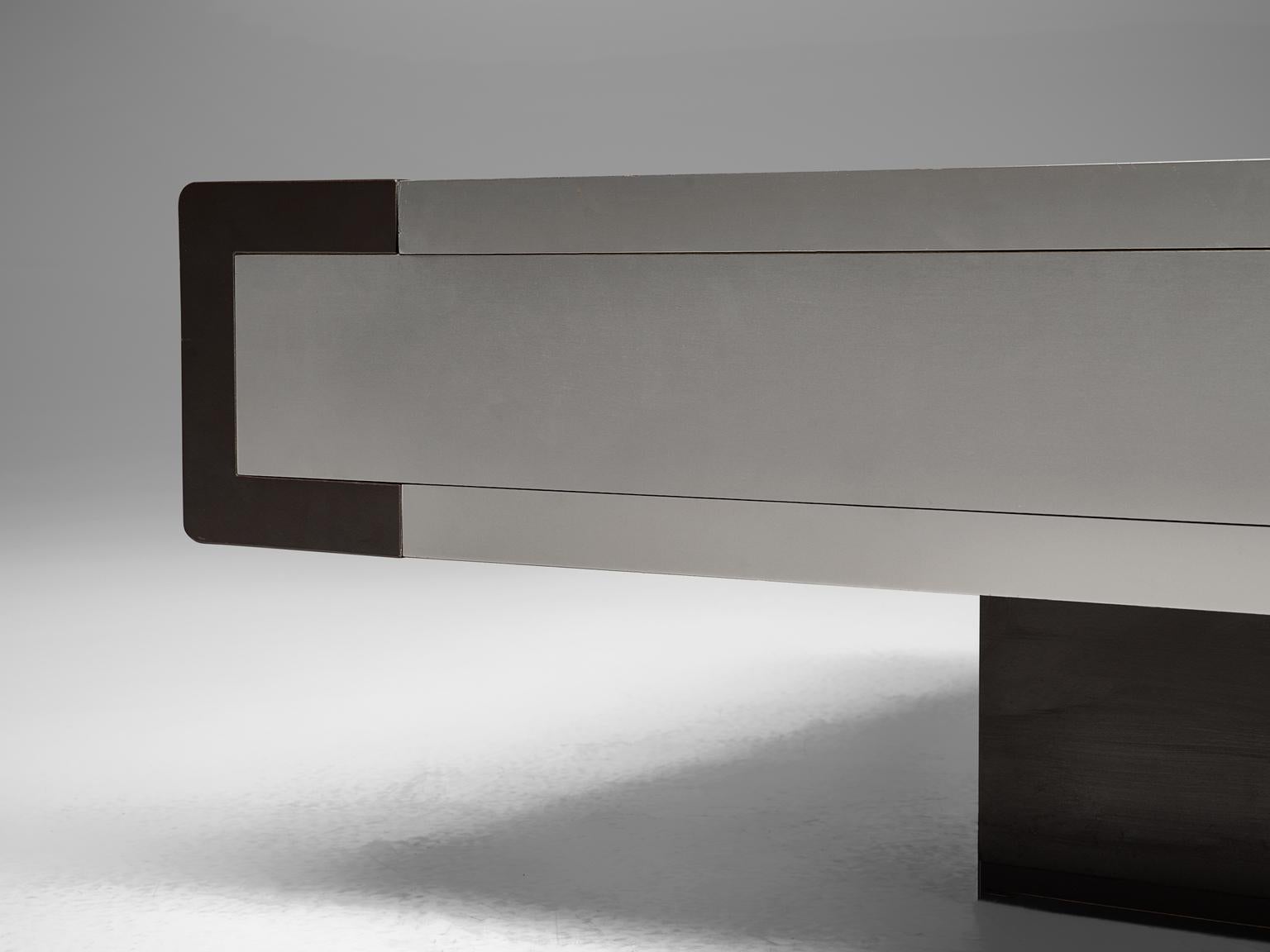 Postmodern Coffee Table in Brushed Aluminium with Storage 1