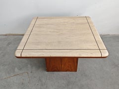 Postmodern Coffee Table in Travertine and Walnut veneer, Germany 1982