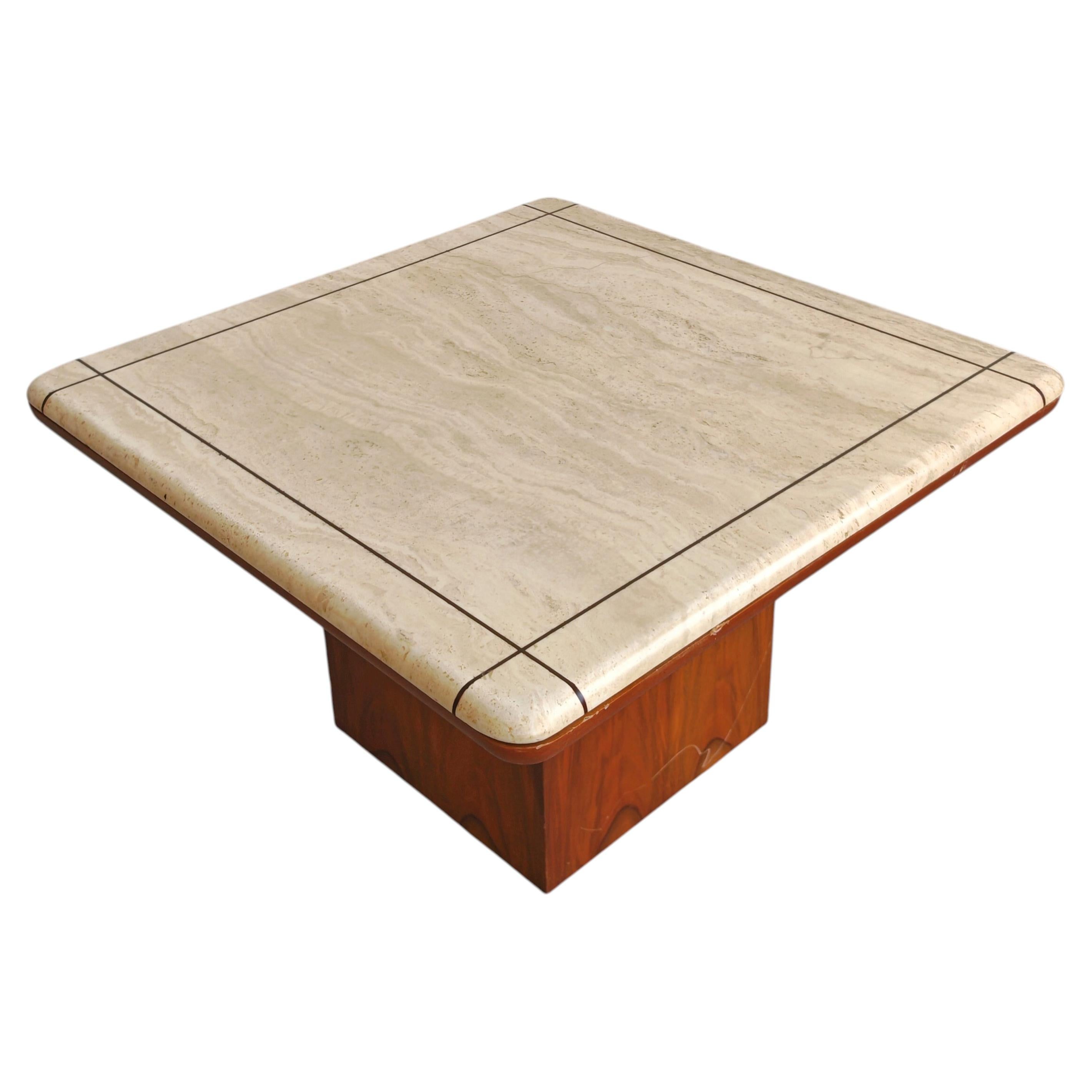 Postmodern Coffee Table in Travertine and Walnut veneer, Germany 1982 For Sale