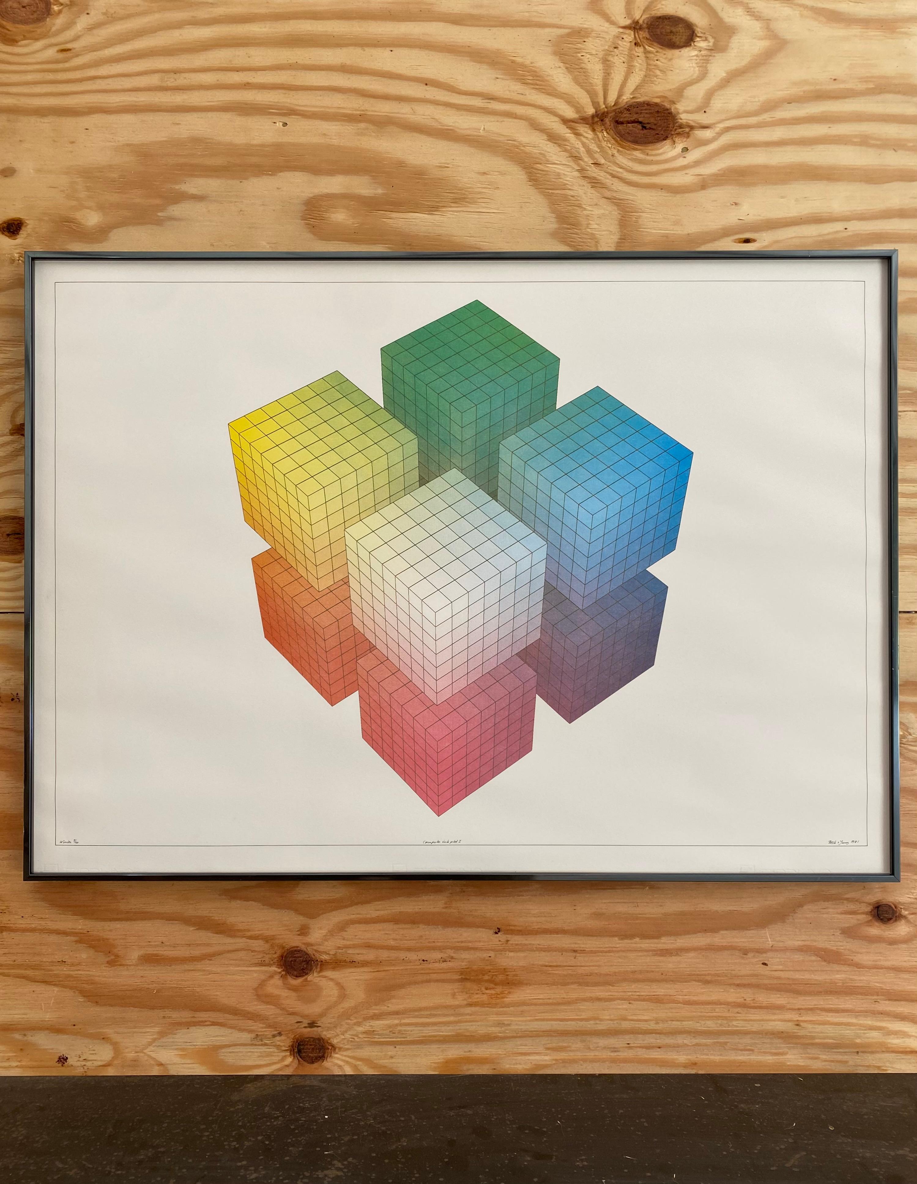 Postmoderne bunte Würfellithographie (1981) im Angebot 13