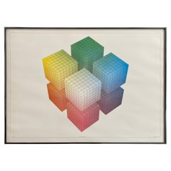 Postmodern Colorful Cube Lithograph (1981)