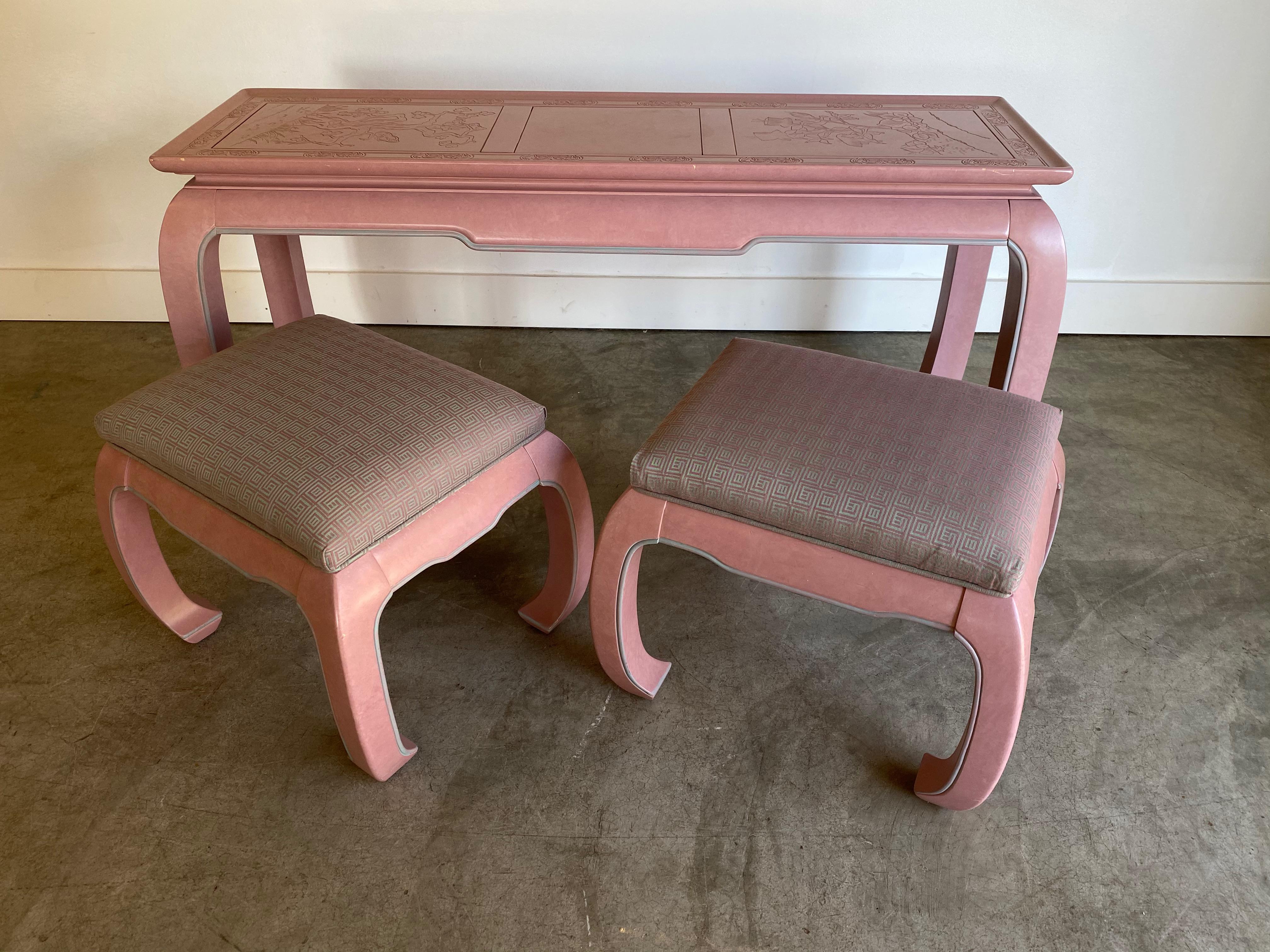 Postmodern Console Table and Stools Ottomans In Good Condition In St. Louis, MO