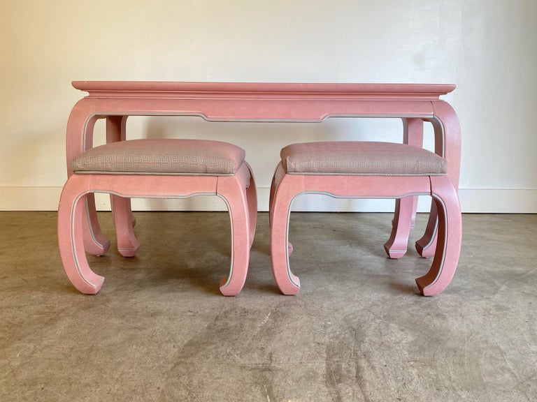 Postmodern Console Table and Stools Ottomans For Sale 1