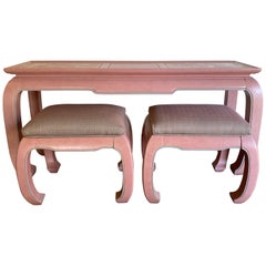 Postmodern Console Table and Stools Ottomans