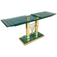 Vintage Postmodern Console Table in Glass and Brass by DIA