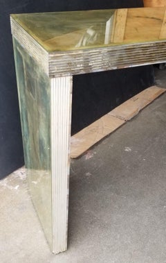 Postmodern Console Table of Antiqued Mirrored Glass