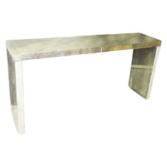 Postmodern Console Table of Antiqued Mirrored Glass Postmodern Console Table of Antiqued Mirrored Glass