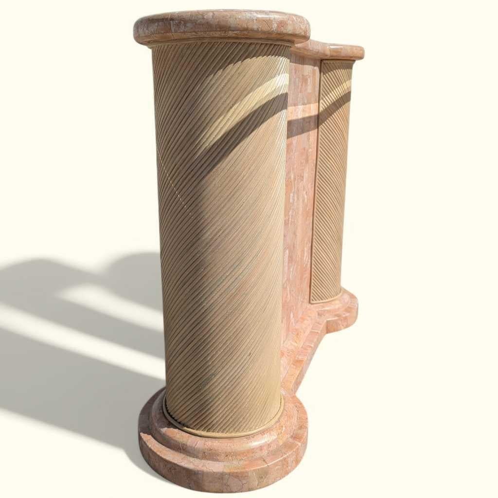 Postmoderner Konsolentisch, Säulen aus Marmor und Rattan, Glas, USA, 1980er Jahre im Angebot 13