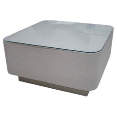 Postmodern Contemporary Square Coffee Table Curved Edges in White with Glass Top