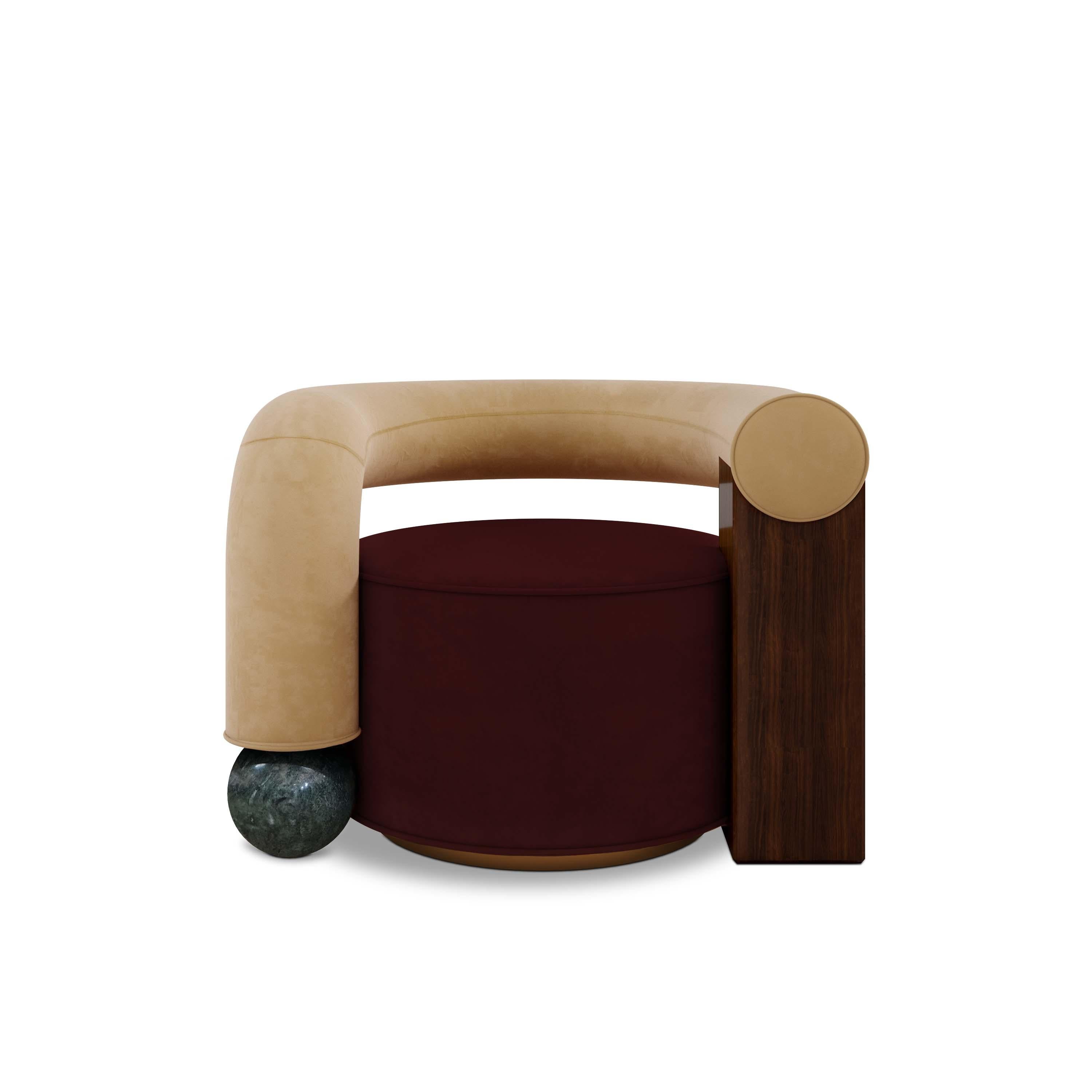 Postmodern Cotton Velvet Galatea Armchair Walnut Wood and Marble For Sale 5