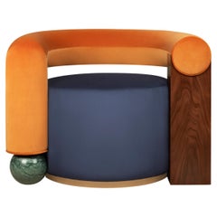 Galatea-Sessel aus Baumwollsamt, Nussbaumholz und Marmor, postmodern