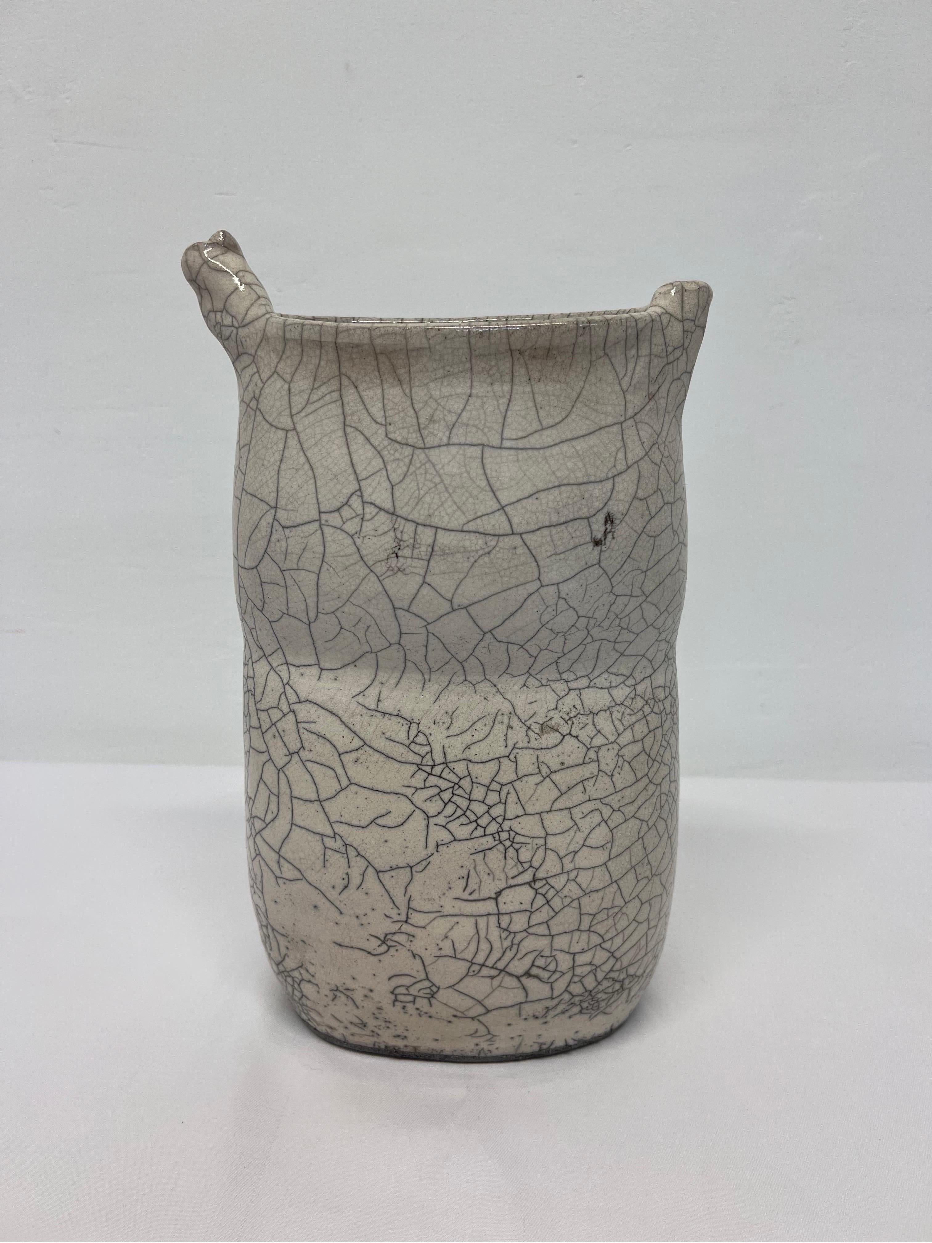 Glazed Postmodern Crackled Glaze Studio Pottery Vase with Colorful Design, 1980s For Sale