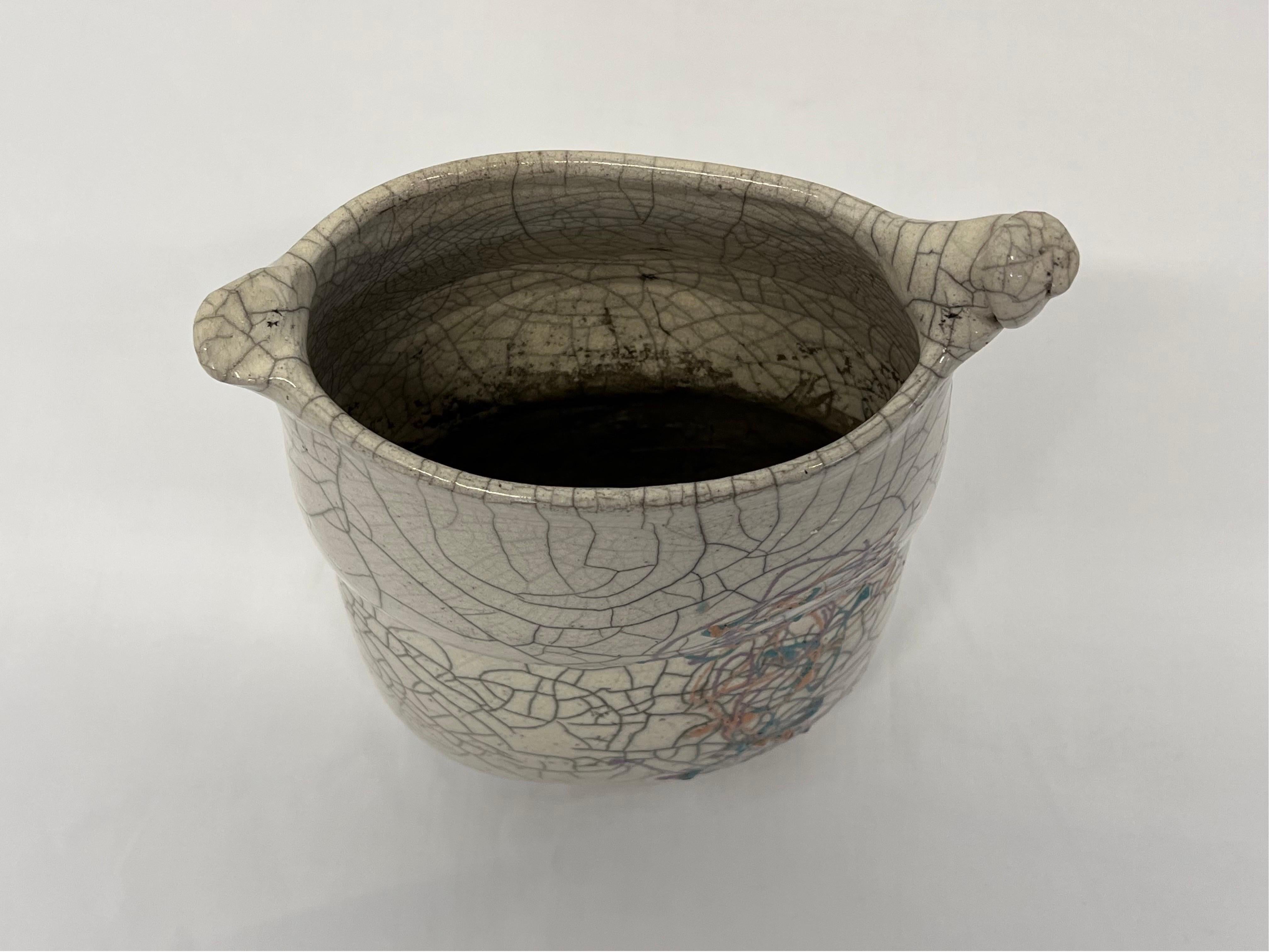 Postmodern Crackled Glaze Studio Pottery Vase with Colorful Design, 1980s For Sale 1