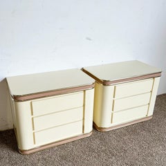Postmodern Cream and Pink Lacquer Laminate Nightstands With Good Trim