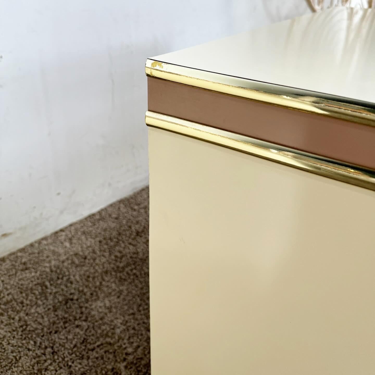 Postmodern Cream and Pink Lacquer Laminate Nightstands With Good Trim For Sale 2