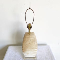 Postmodern Cream and Tan Ceramic and Lucite Table Lamp