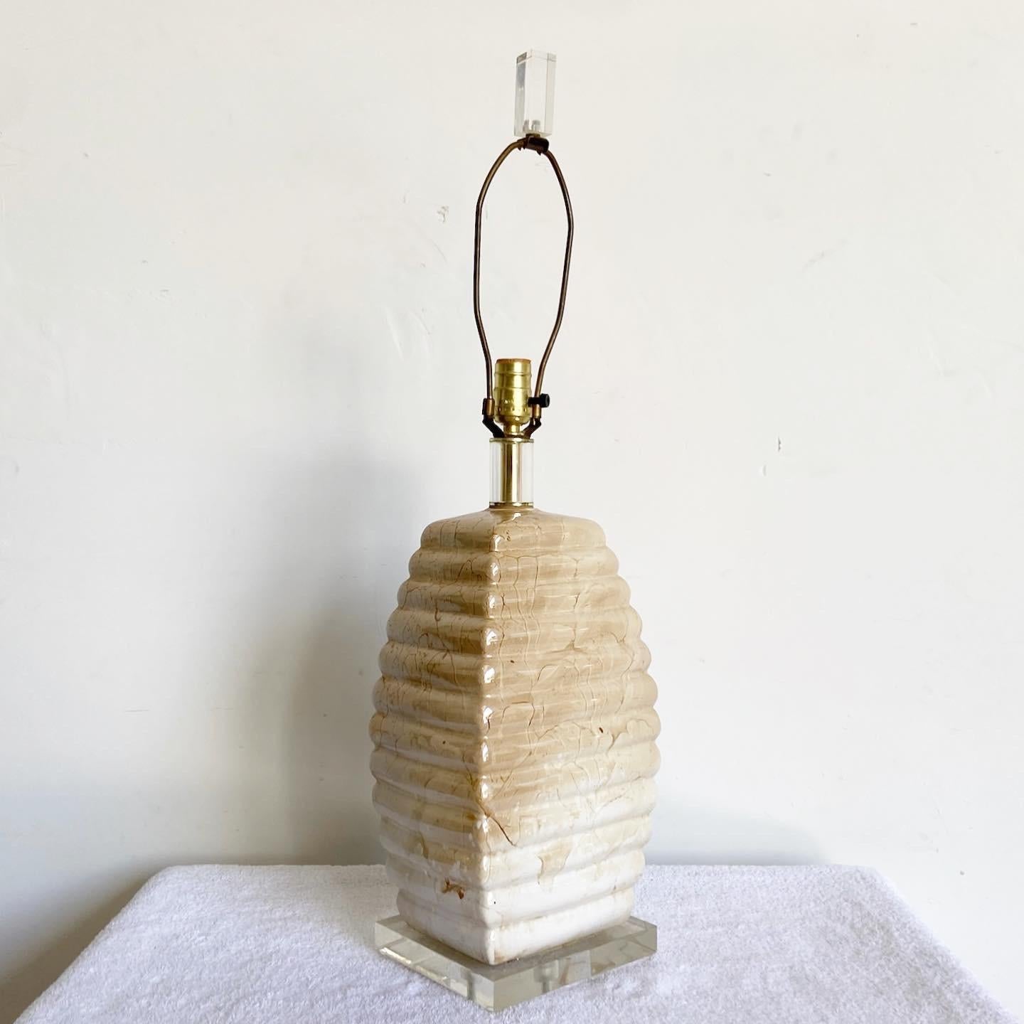 Post-Modern Postmodern Cream and Tan Ceramic and Lucite Table Lamp For Sale
