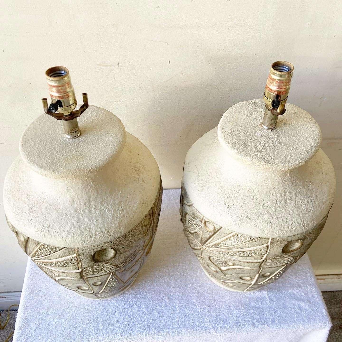 Postmodern Cream and Tan Ceramic Table Lamps - Pair For Sale 3