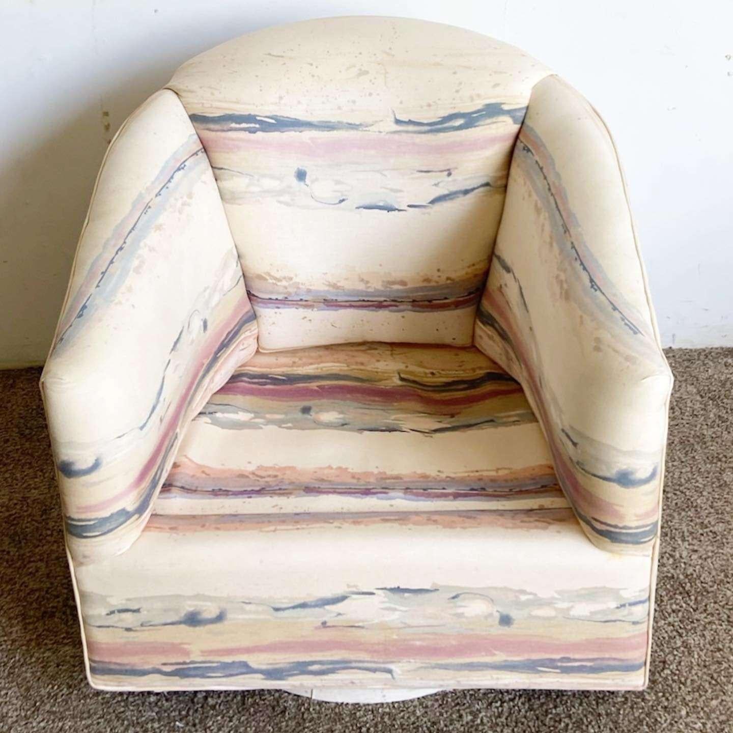 Postmodern Cream Blue and Pink Swivel Chair For Sale 1