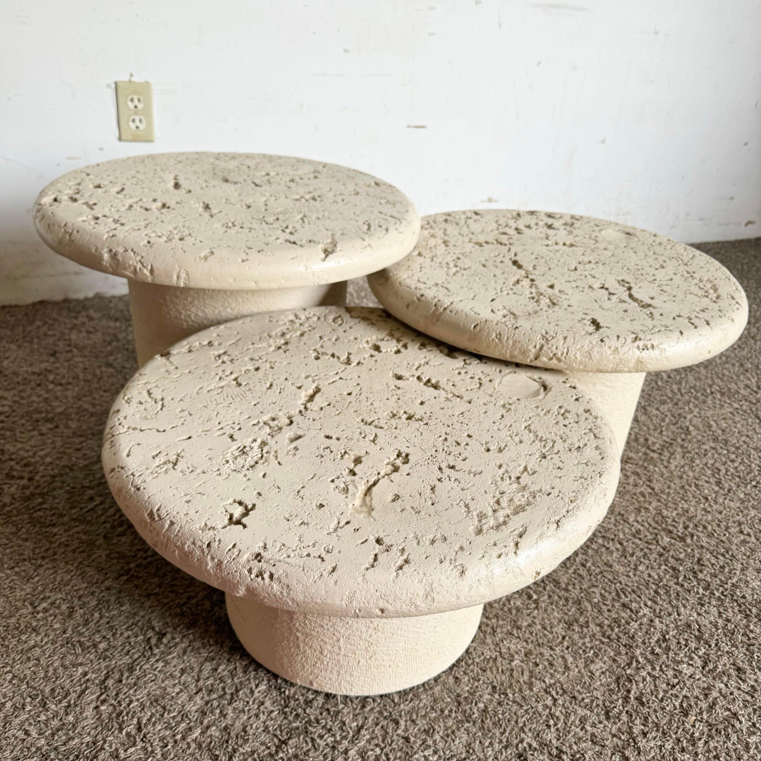 American Postmodern Cream Faux Coral Circular Mushroom Nesting Tables - Set of 3 For Sale