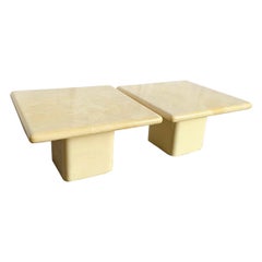 Postmodern Cream Faux Marble Square Top Side Tables - A Pair