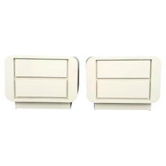 Postmodern Cream Gloss Laminate Waterfall Nightstands - A Pair