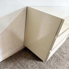 Postmodern Cream Lacquer Laminate and Glass Mirror Dresser - 6 Drawers