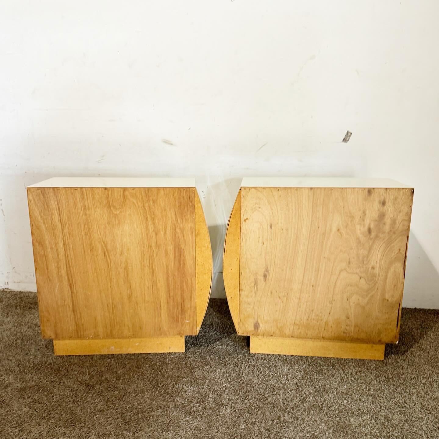 American Postmodern Cream Lacquer Laminate Nightstands With Gold Accents- a Pair For Sale